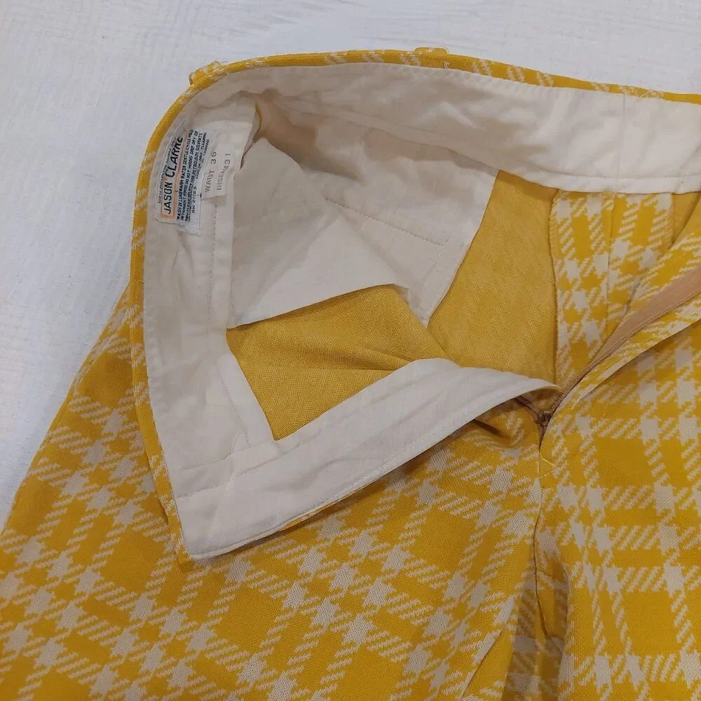 Vintage Jason Clarke Double Knit Polyester Yellow Plaid Pants Sz.36x31